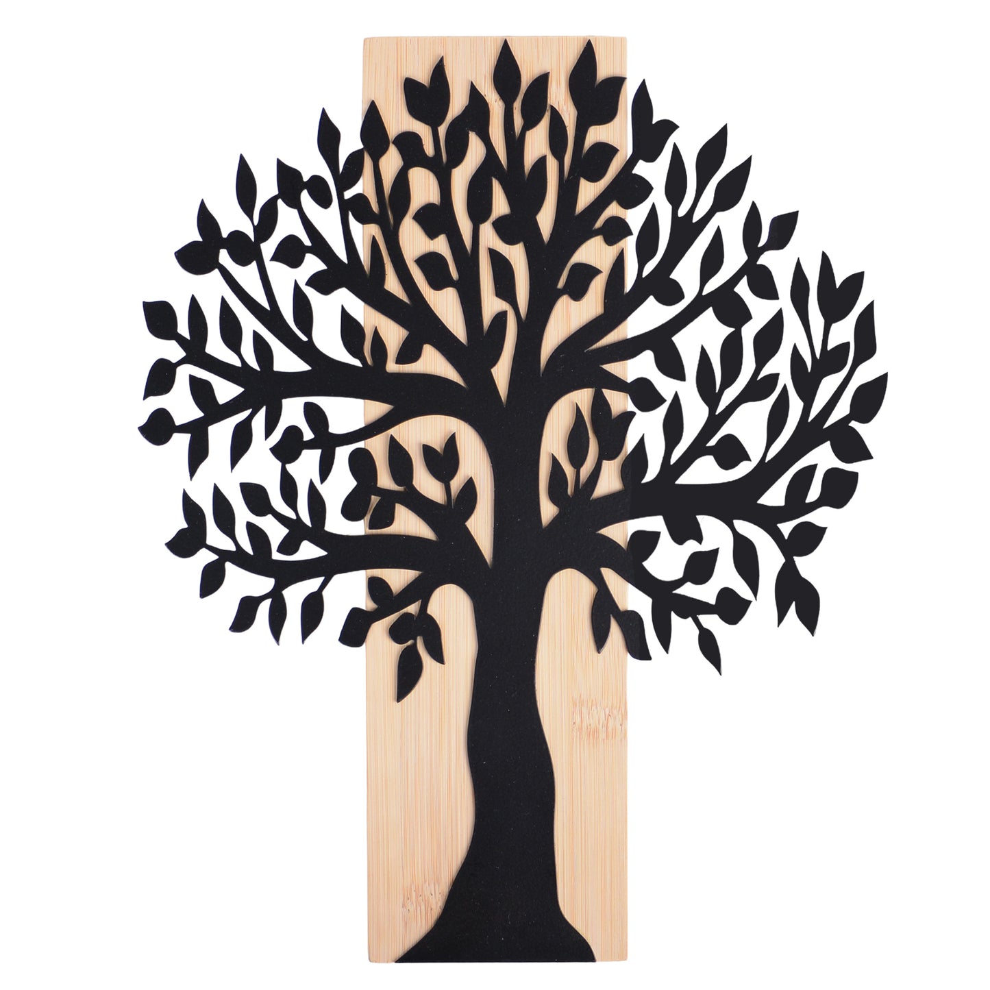 Aufhänger Metallbaum in Schwarz oder Rost mit Bambusbrett