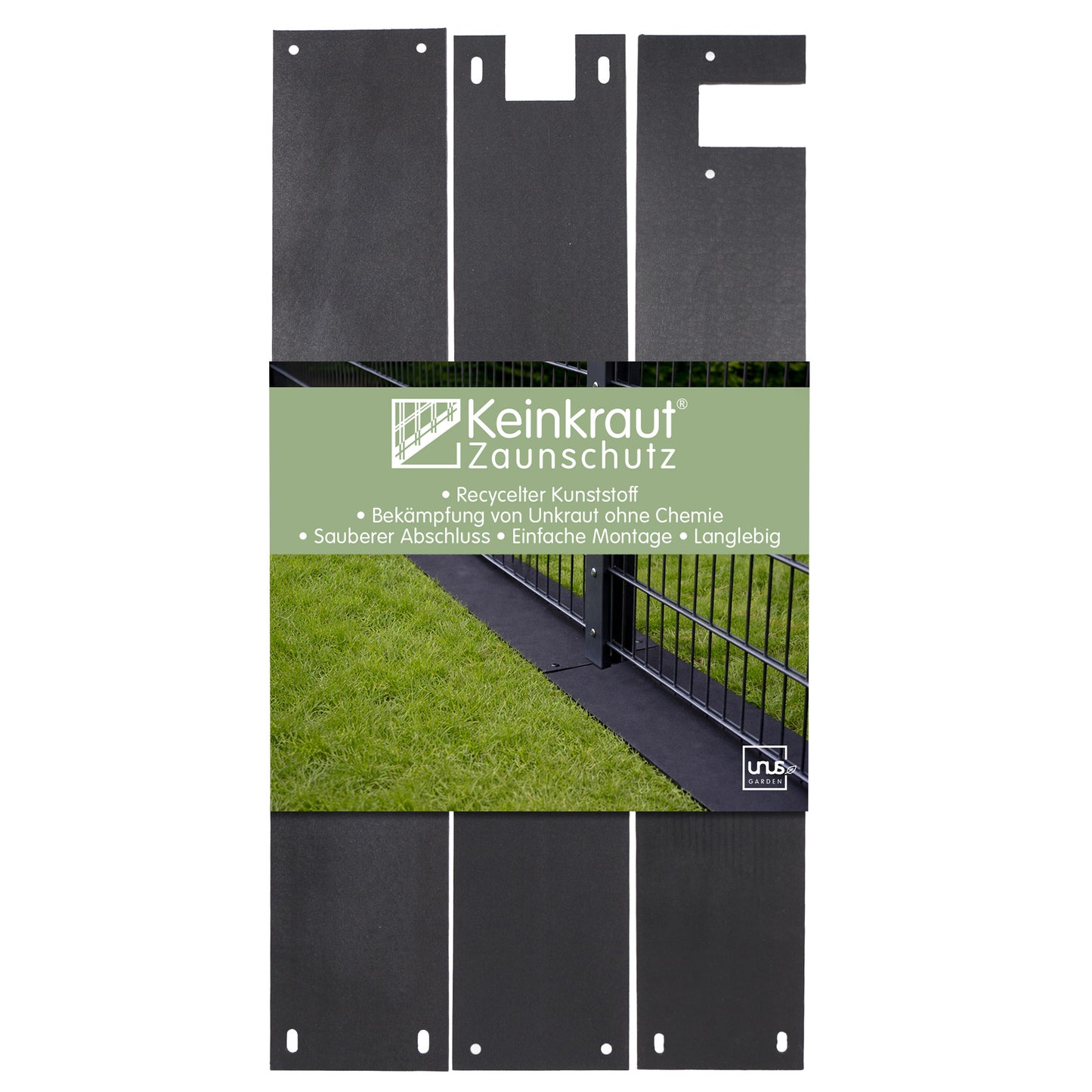 Keinkraut® Zaunschutz Unkrautschutz aus recyceltem Kunststoff schwarz 15x89 cm