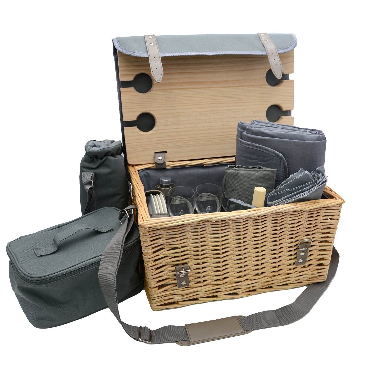 Picknickkorb 4-Personen 33-teiliges Komplettset mit Serviertisch
