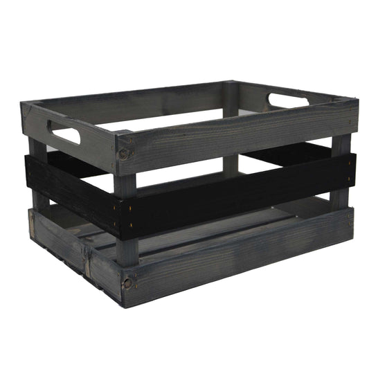 3er Set Holzkiste rechteckig 3 Latten seitl. Eingriff-Hilfen grau/schwarz