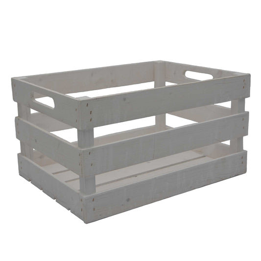3er Kiste Holz rechteckig 3 Latten seitl. Eingriff-Hilfen white washed