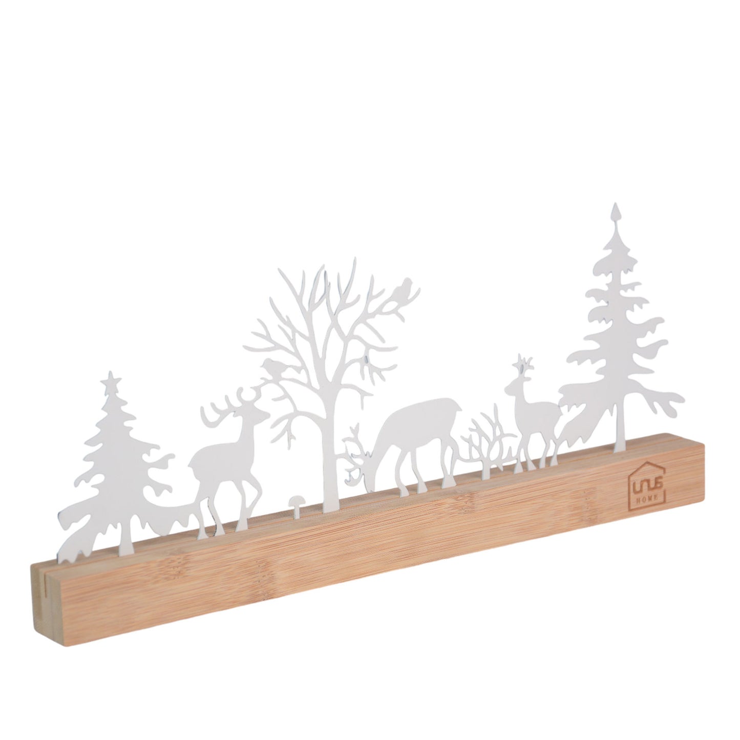 Aufsteller Wald mit 3 Hirschen, Vögeln und Pilz Silhouette