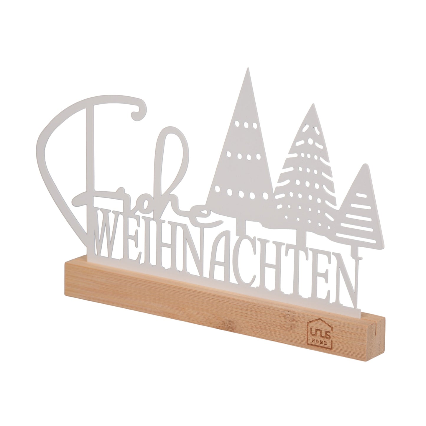 Aufsteller "Frohe Weihnachten" mit Tannenbäumen