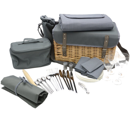 Picknickkorb 4-Personen 33-teiliges Komplettset mit Serviertisch