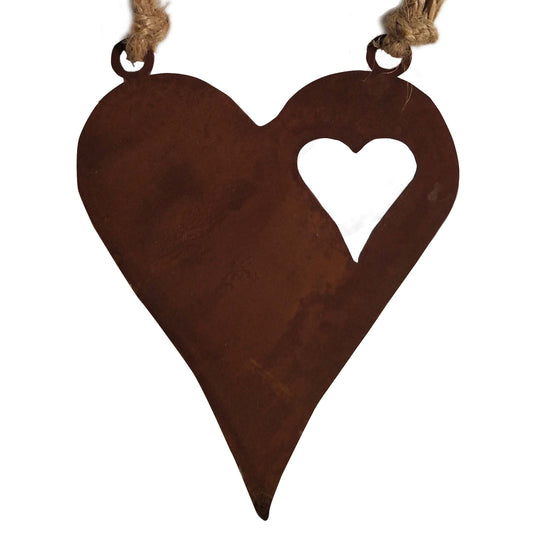 Deko Herz Rost z Aufhängen m Jutekordel