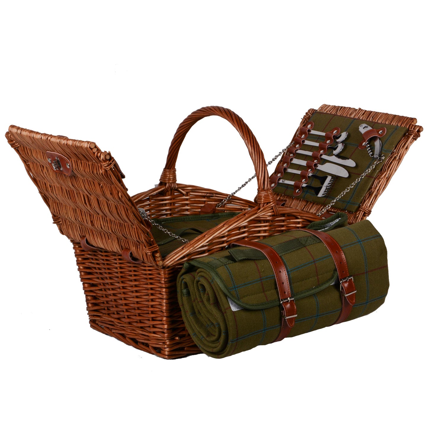 Picknickkorb mit Decke m Bügel u Inhalt für 2 Pers. natur