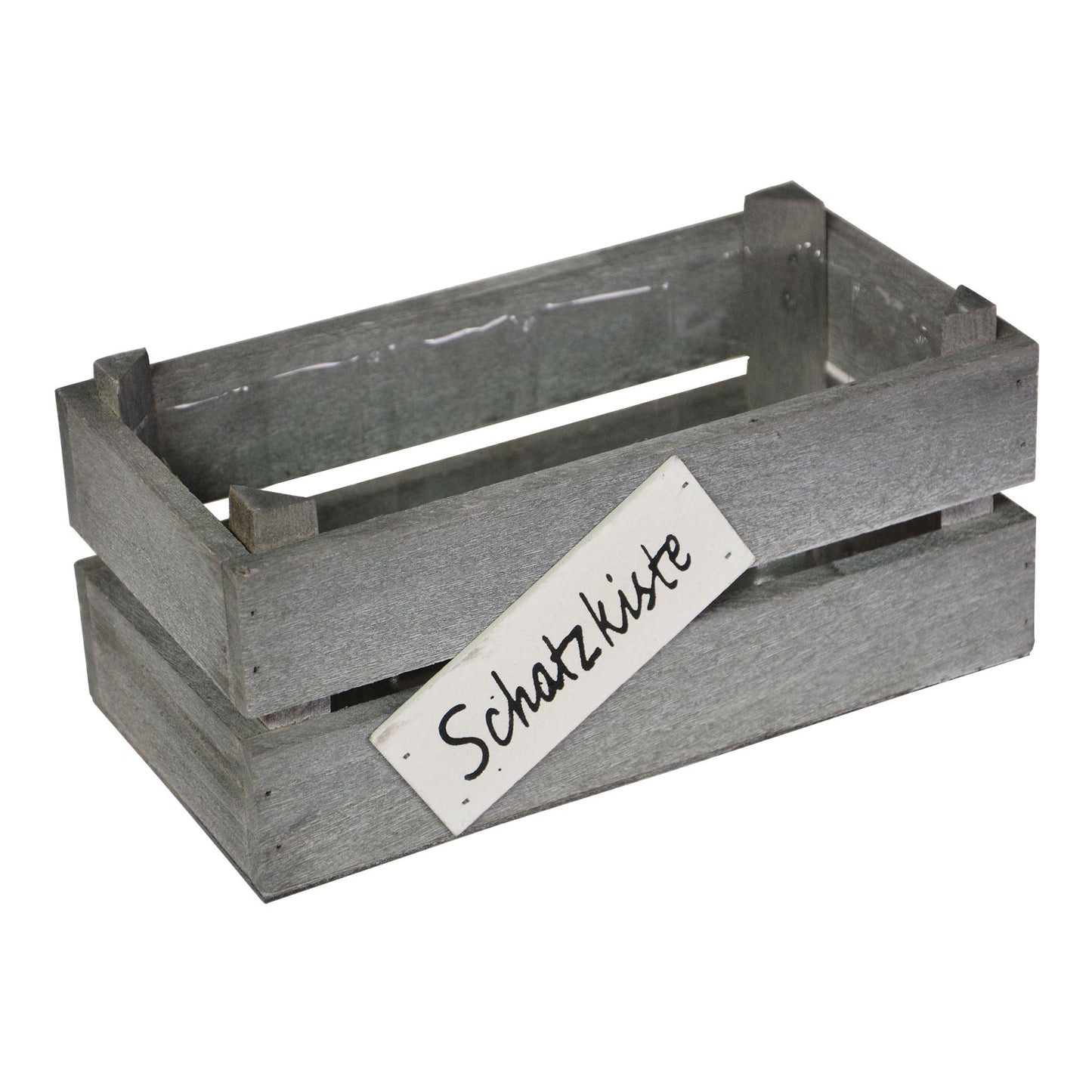 Kiste Holz rechteckig mit Kunststoffeinsatz grau washed "Schatzkiste" 3er Set