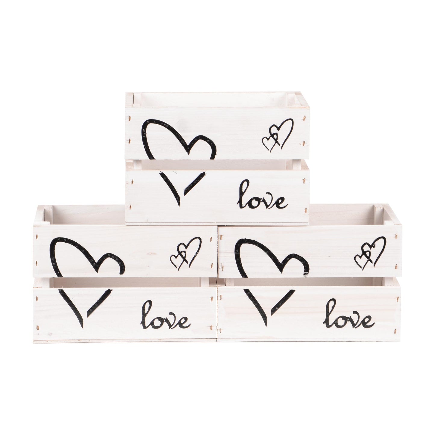 3er Set Holzkiste "love" weiß washed klein
