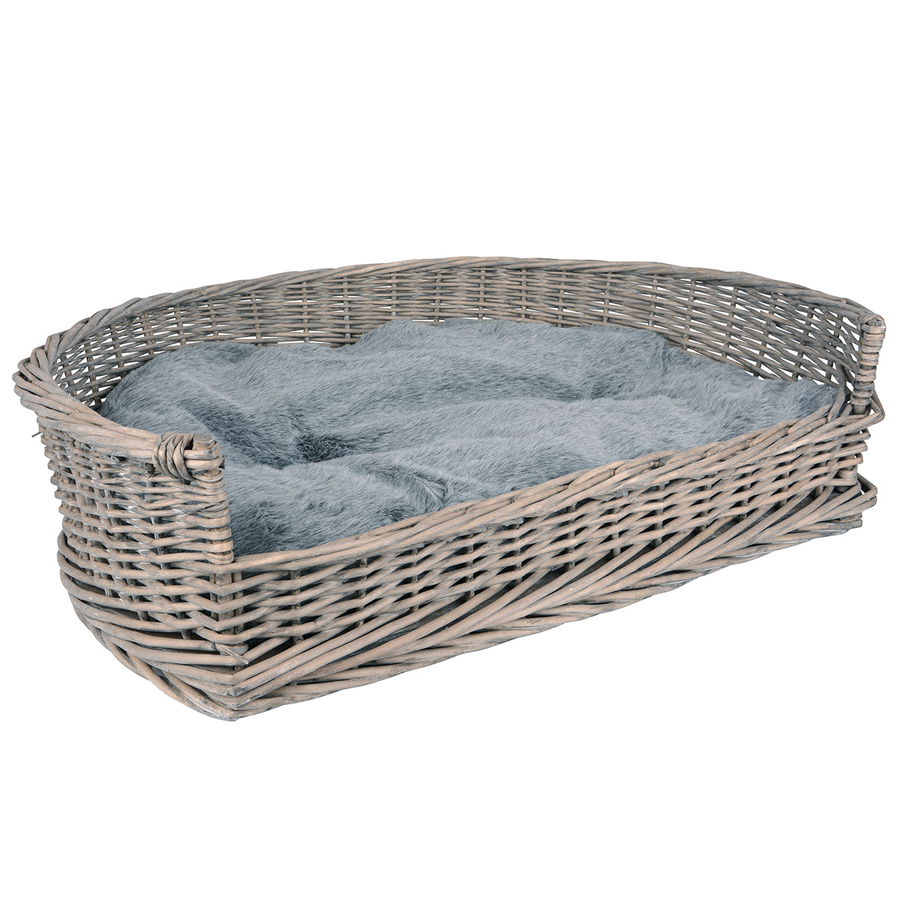 Haustierkorb grau/weiß washed mit grauem Kissen S - XL