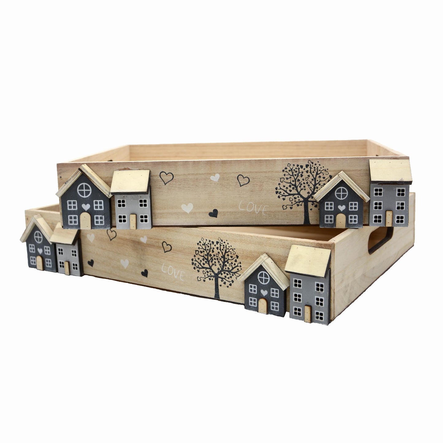 Deko-Tablett Holz 2er Set white-washed
