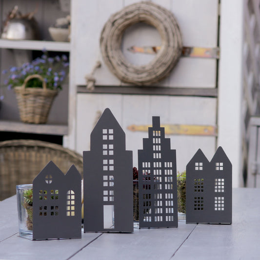 Deko Häuser zum Aufstellen Metall 4er Set