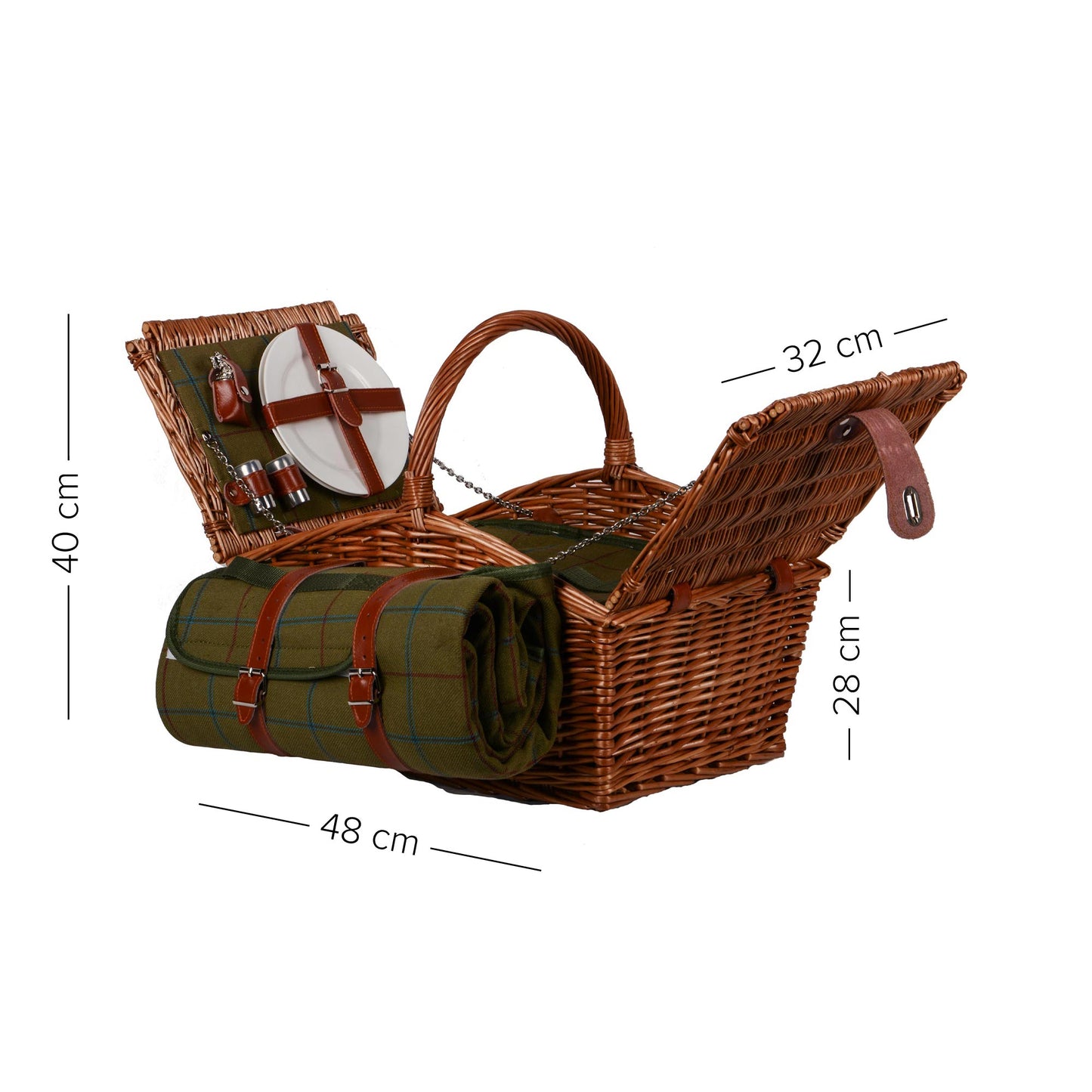 Picknickkorb mit Decke m Bügel u Inhalt für 2 Pers. natur