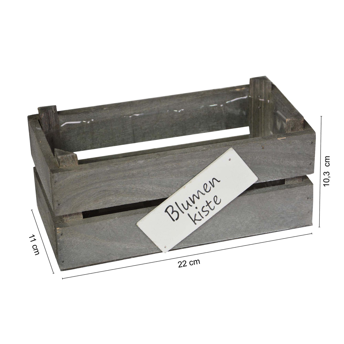 Kiste Holz rechteckig mit Kunststoffeinsatz grau washed "Blumenkiste" 3er Set