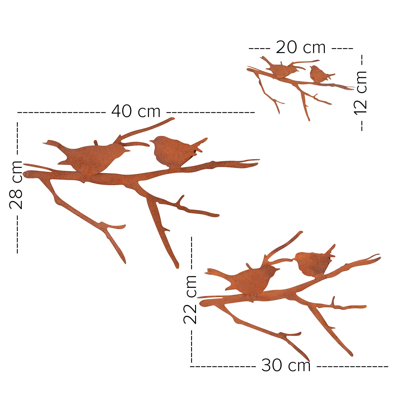 Roststecker Vögel auf Ast rostig 3er Set
