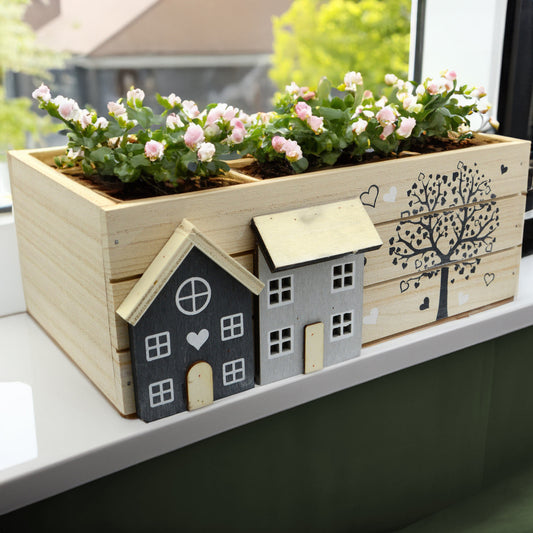 Holzkisten 3er Set White-Washed bepflanzbar