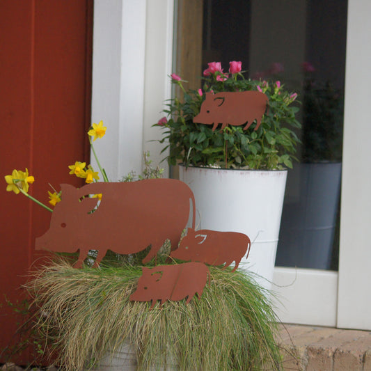 Gartenstecker Rost Schweine 4er Set
