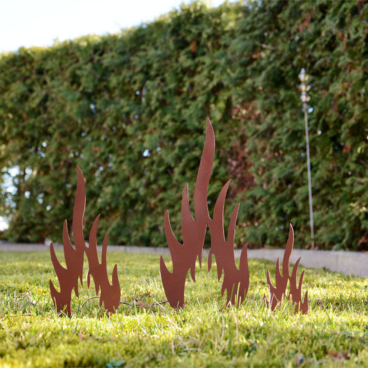 Gartenstecker Rost Flammen zum Schrauben 3er Set