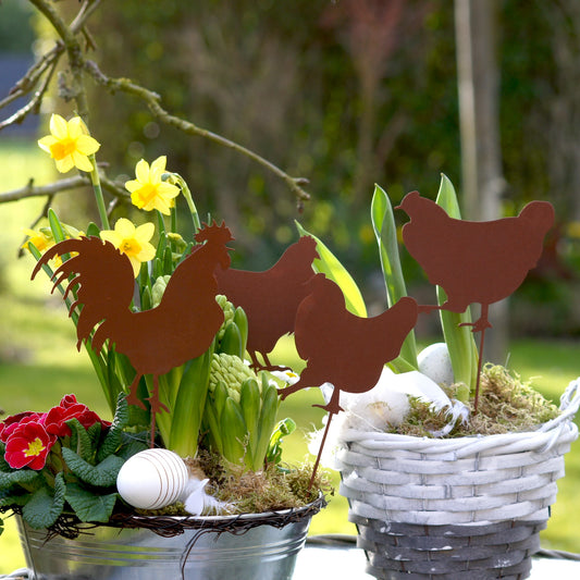 Gartenstecker Rost Hühner und Hahn 4er Set