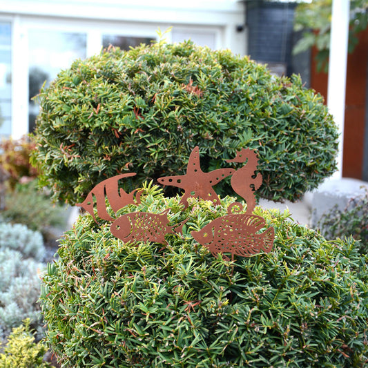 Gartenstecker Rost Fische Seestern und Seepferdchen 5er Set