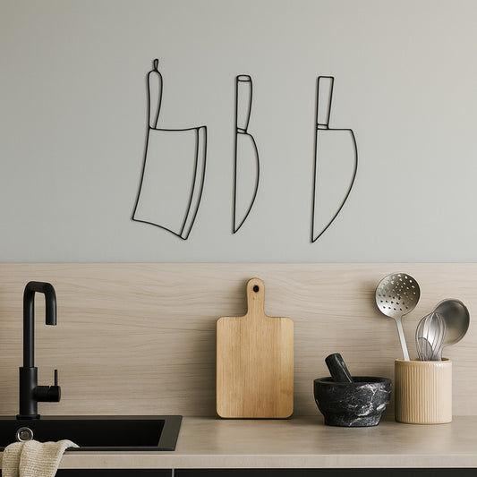 Metallkunst Messer als 3er Set in schwarz