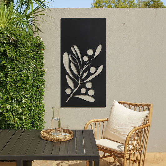 Metallbild Olivenzweig mit Haken in schwarz