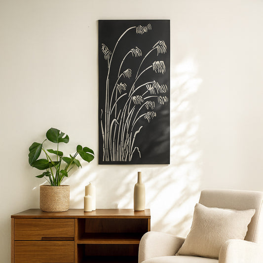 Metallbild Schilfrohr mit Haken in schwarz