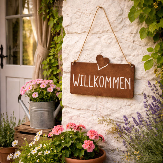 Aufhänger Gartenschild "Willkommen" Rost