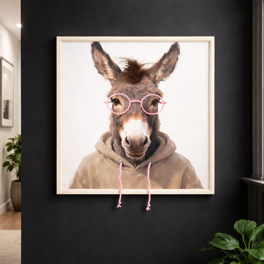 Wall Art 3D Hairfusion Esel mit Hoodie und Brille in pink 60x60