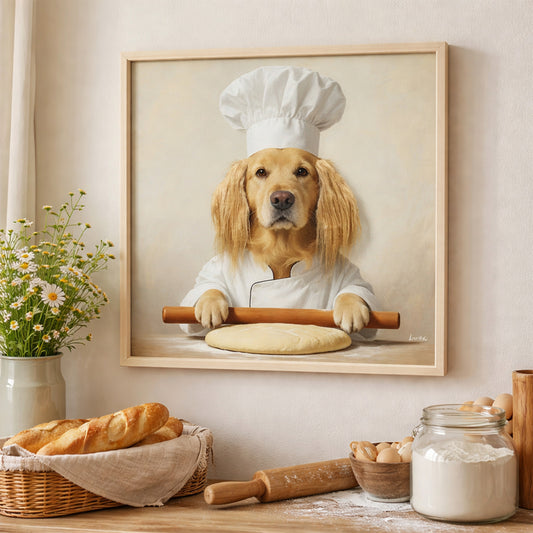 Wall Art 3D Hairfusion Golden Retriever mit Kochmütze 60x60