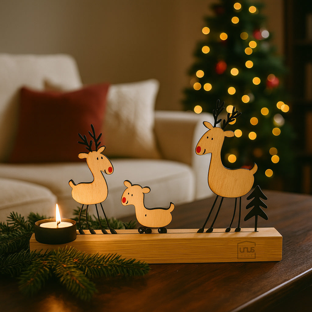 Aufsteller Rehe mit Kerzenhalter in natur