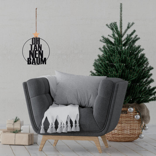 Metall-Aufhänger mit Schriftzug OH Tannenbaum 25cm