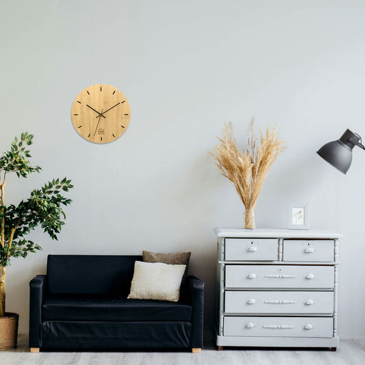 Wanduhr 30cm rund modern lautlos aus Bambus-Holz