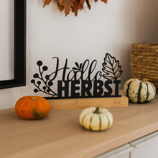 Aufsteller Metall "Hallo Herbst" in schwarz