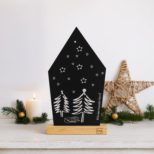 Aufsteller Haus mit Bäumen und Sternen