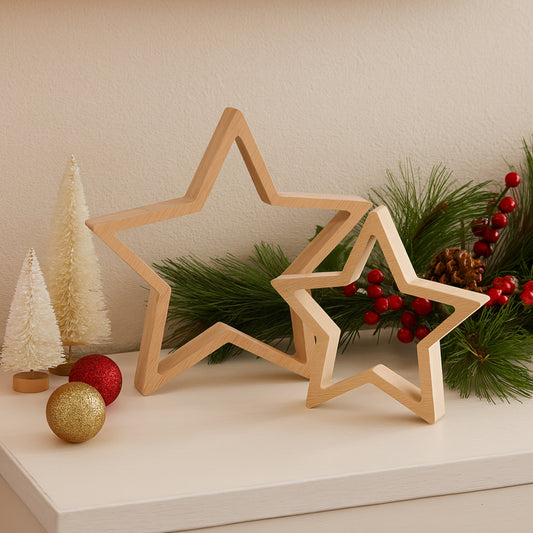 Aufsteller Sterne im 2er Set Holz in natur