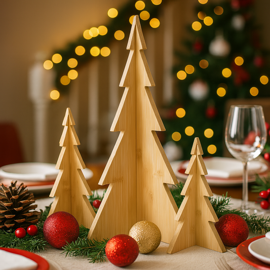 Aufsteller Bäume im 3er Set Holz in natur