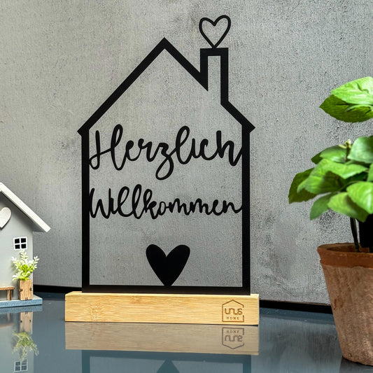 Aufsteller "Herzlich Willkommen" mit Unus Logo in weiß oder schwarz
