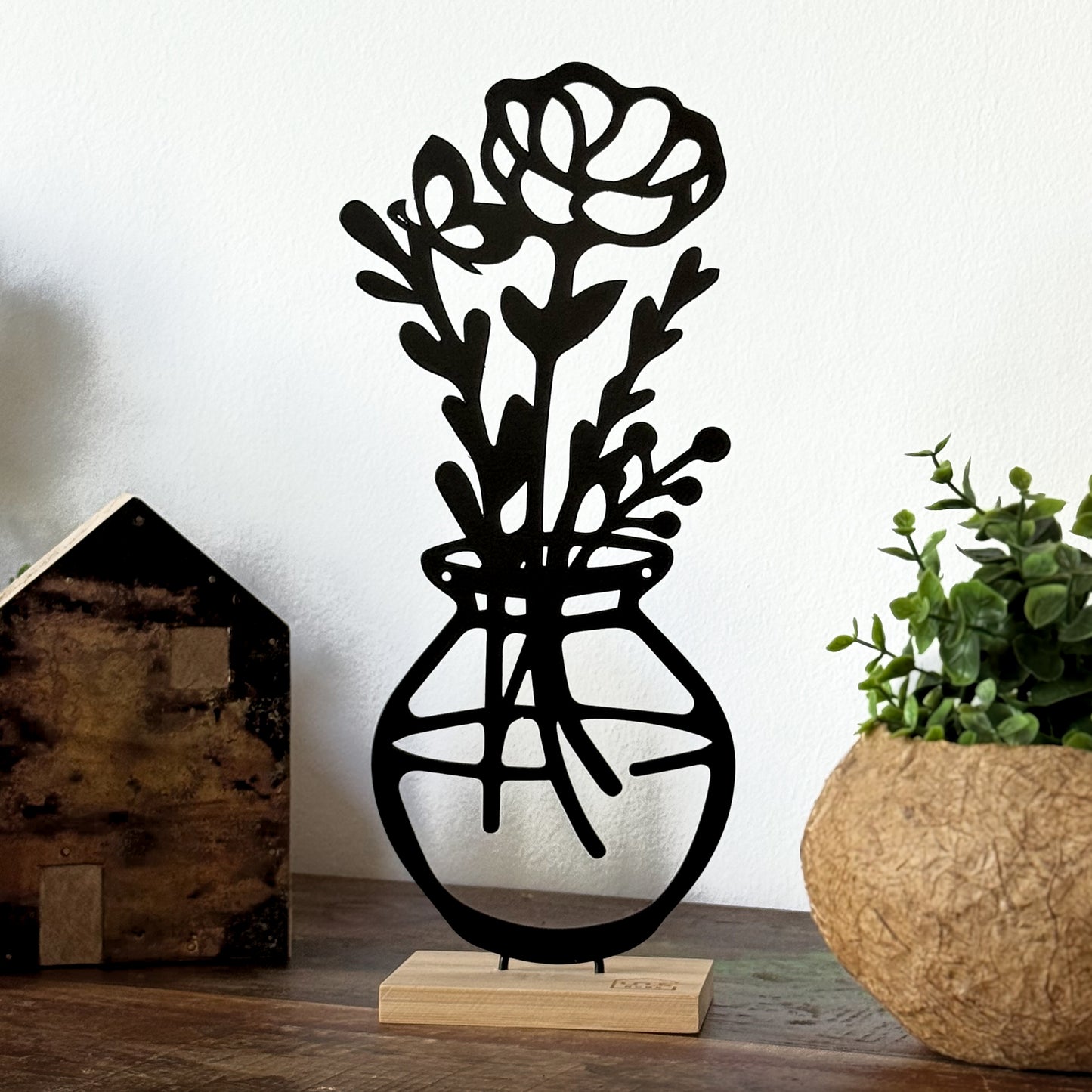 Aufsteller Vase mit Cosmea Blume in weiß oder schwarz
