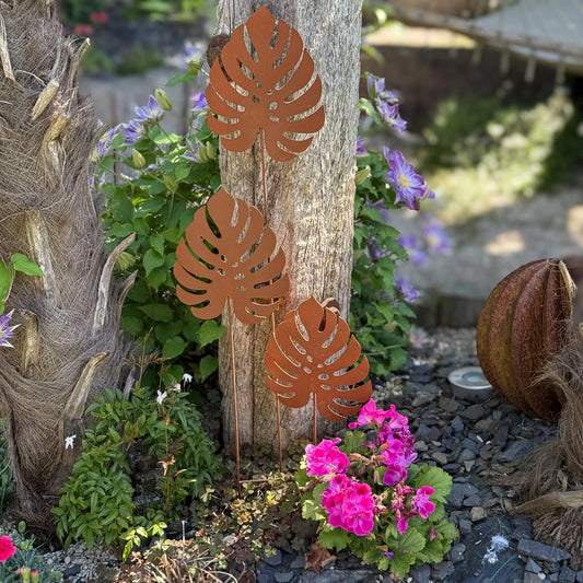 Gartenstecker Monsterablatt 3er Set Rostoptik