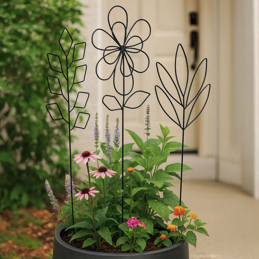 Metallkunst Stecker Blumen im 3er Set in schwarz