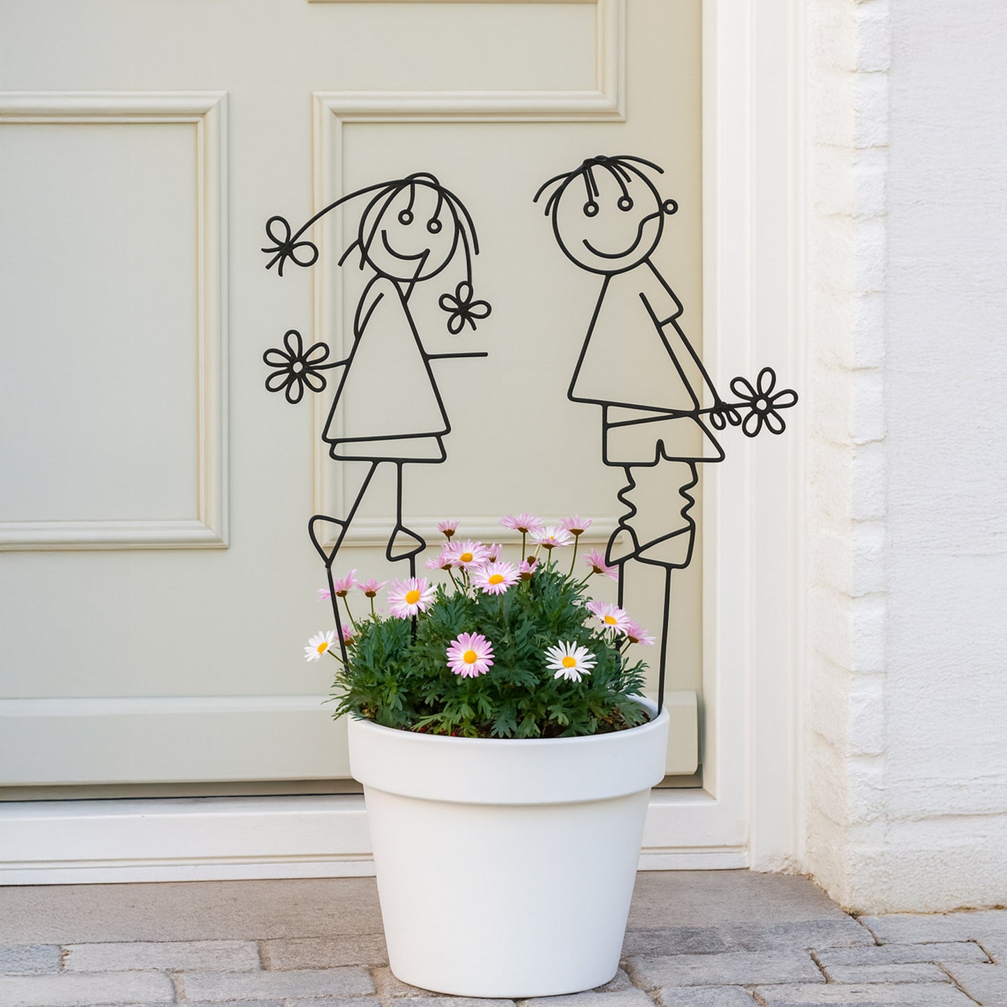 Metallkunst Gartenstecker Pärchen Blume 2er Set schwarz