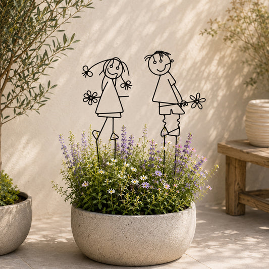 Metallkunst Gartenstecker Pärchen Blume 2er Set schwarz