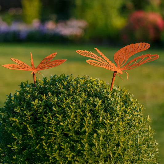 Gartenstecker Libelle 2er Set Metall in rost
