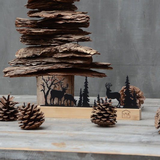 Aufsteller Wald mit 3 Hirschen Silhouette
