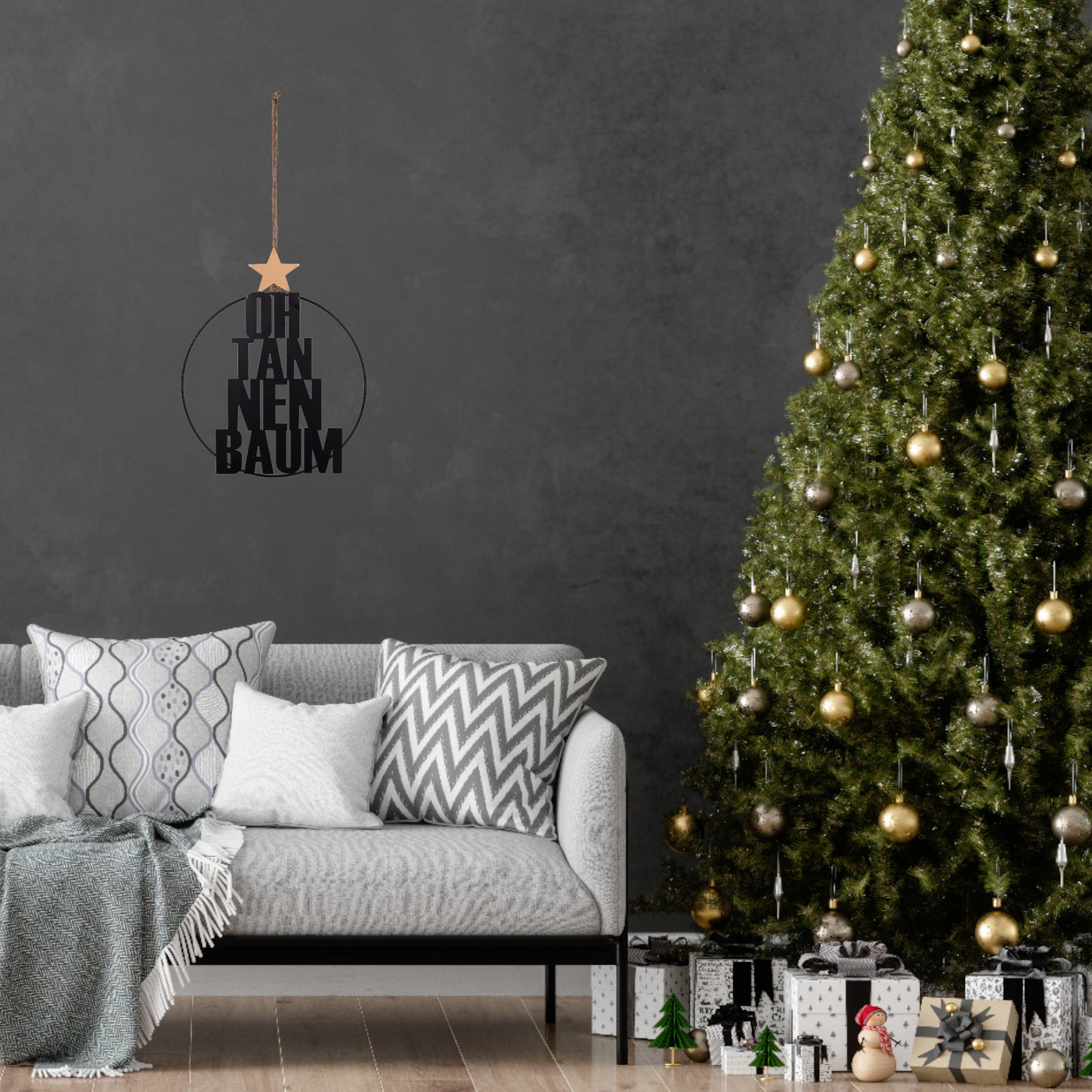 Metall-Aufhänger mit Schriftzug OH Tannenbaum 25cm