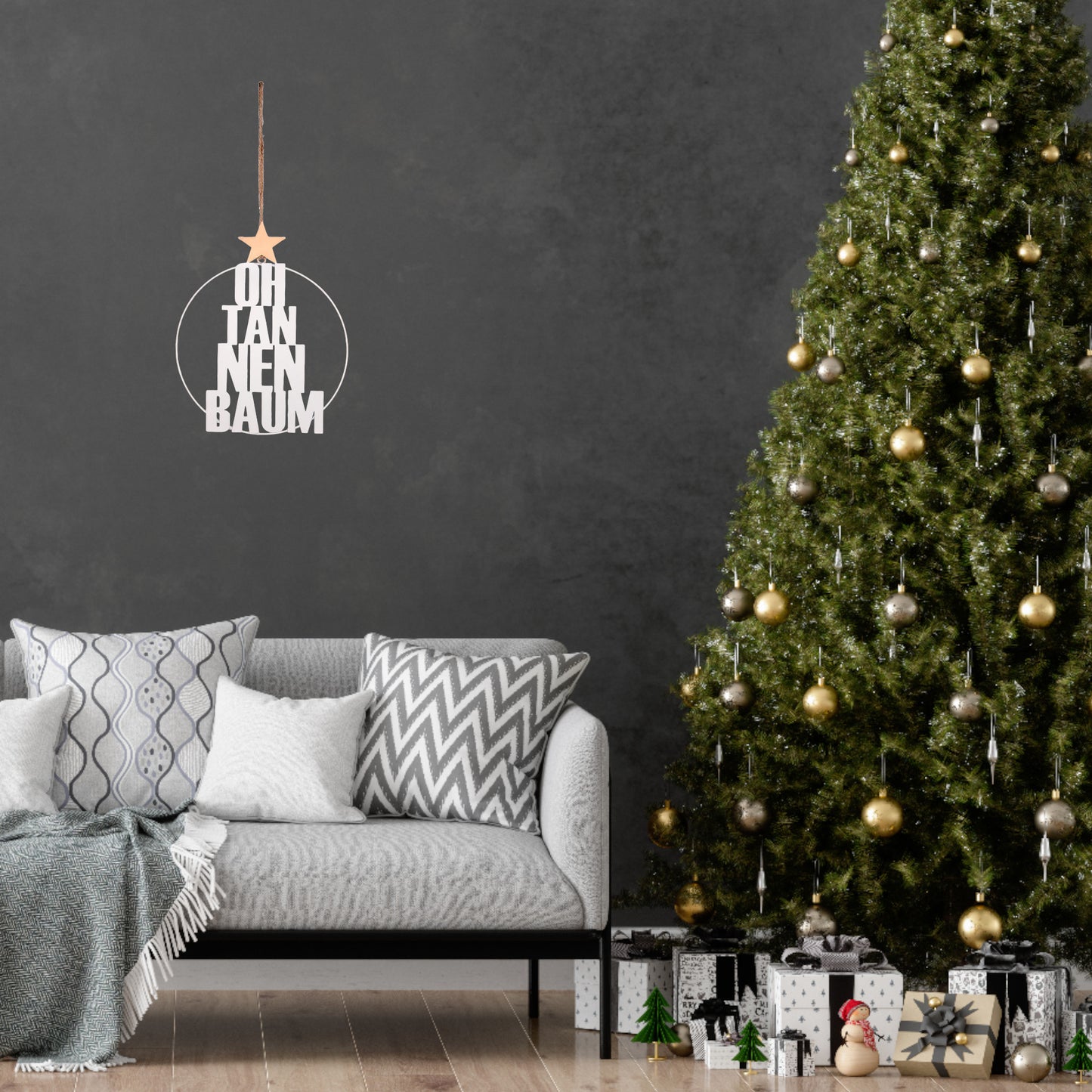Metall-Aufhänger mit Schriftzug OH Tannenbaum 25cm