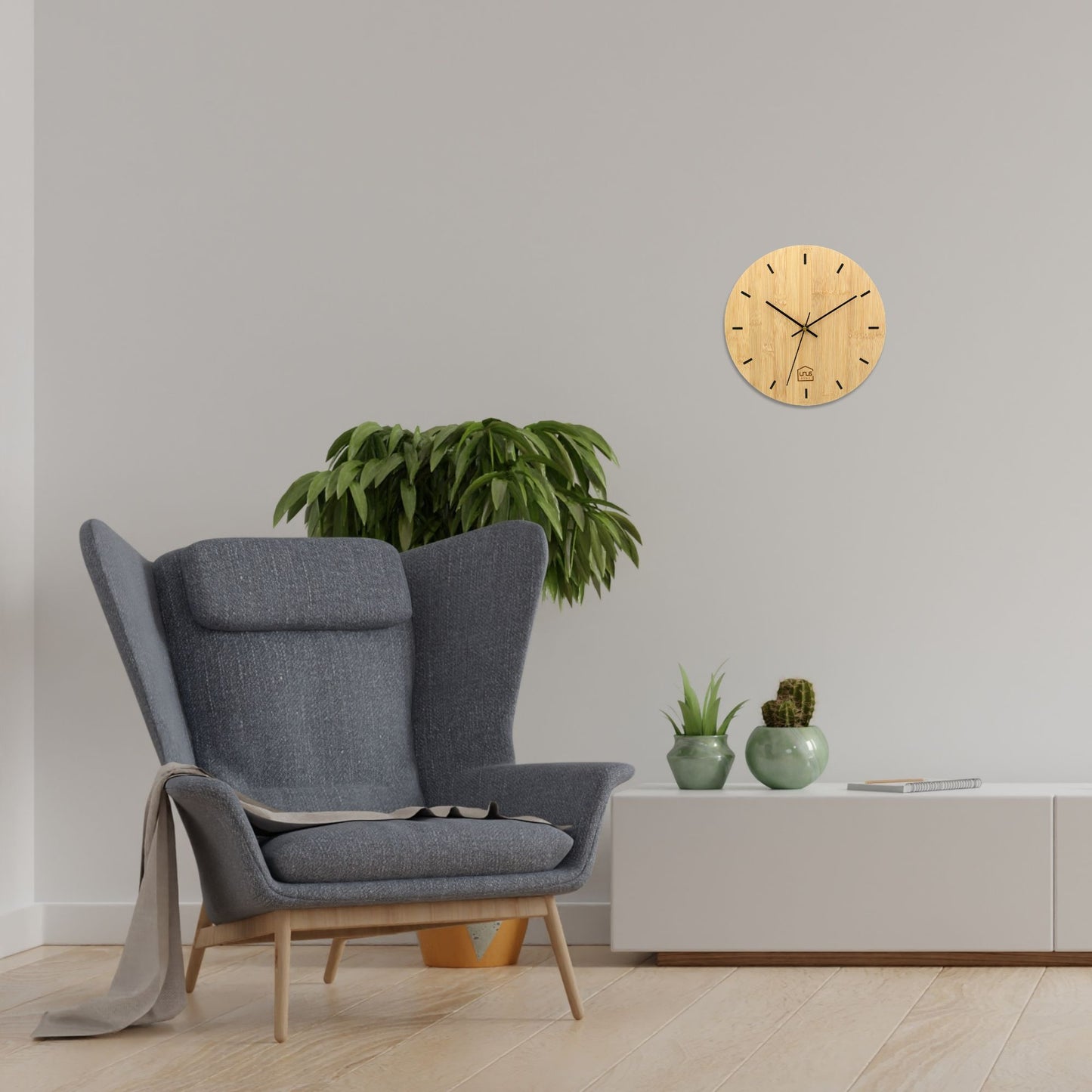 Wanduhr 30cm rund modern lautlos aus Bambus-Holz