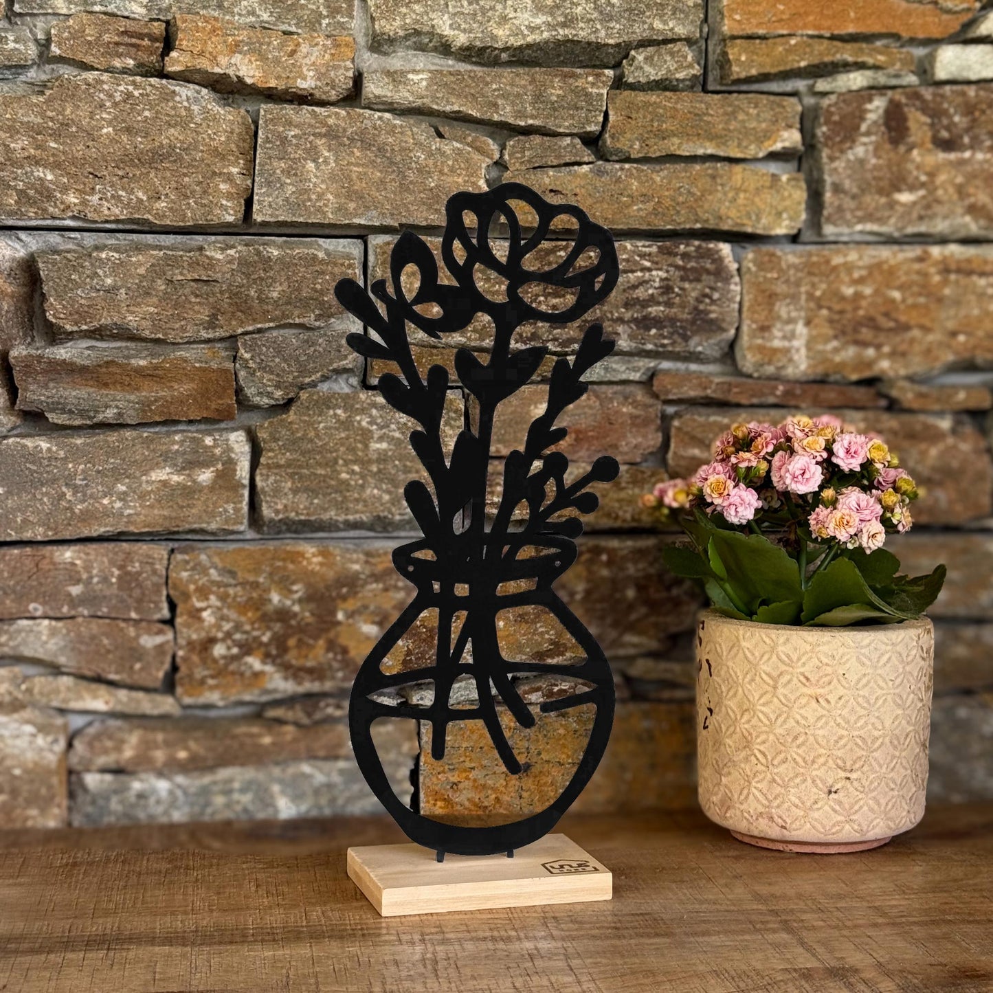 Aufsteller Vase mit Cosmea Blume in weiß oder schwarz