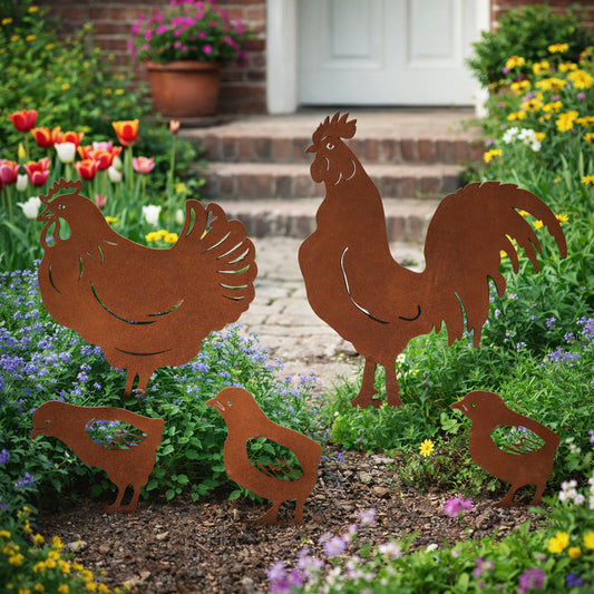 Gartenstecker Rost Hühnerfamilie 5er Set