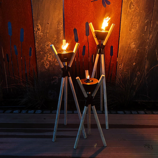 Gartenfackel Blumenampel Dreibein Holz